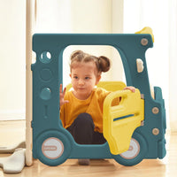 Toddler Kids Slide with Bus Play Structure, Kids Play Climber Slide Playset Bus Toy with Basketball Hoop, Freestanding Bus Slide Set Easy Assembly Indoor Outdoor for Boys Girls, Yellow