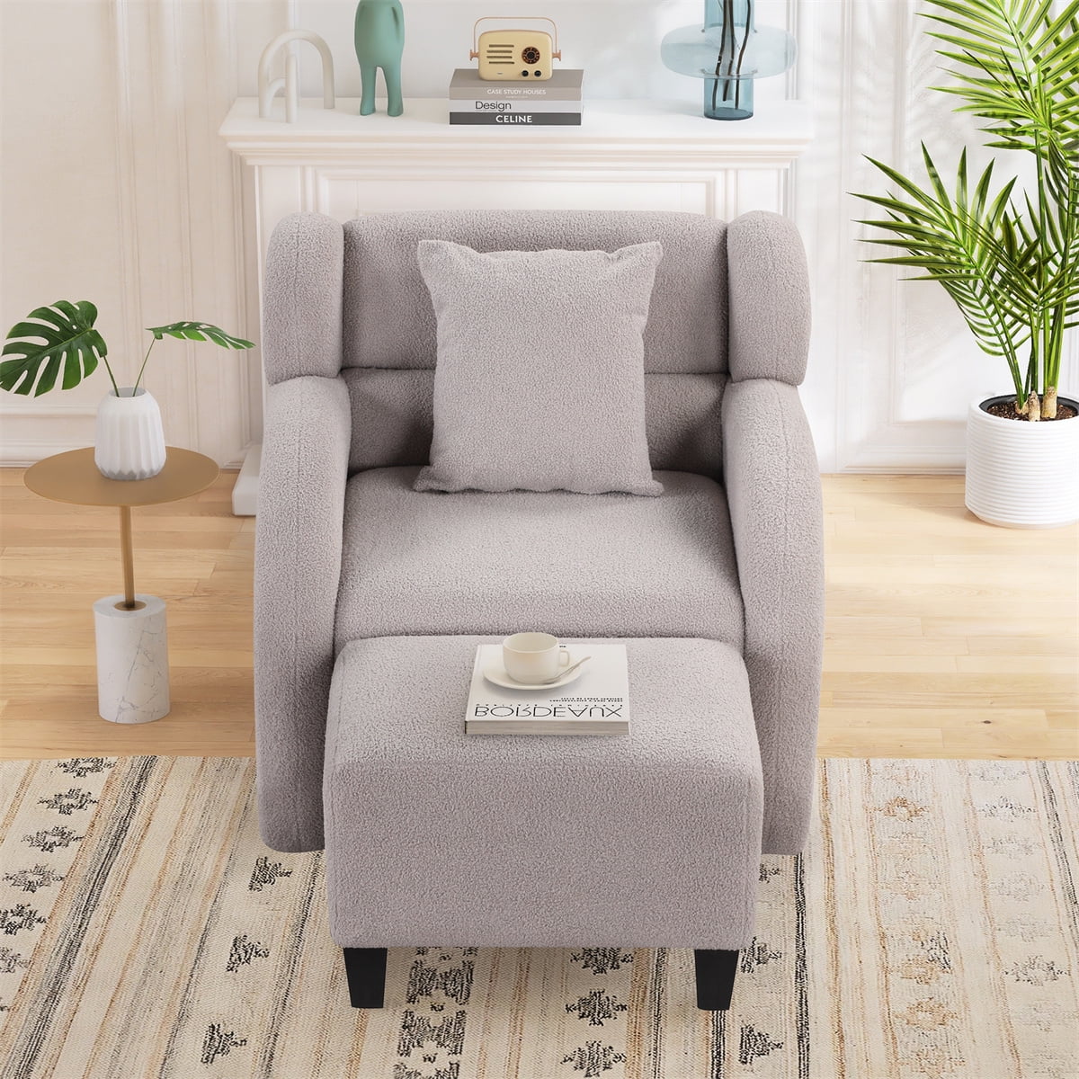 Swivel Accent Chair with Ottoman,360 Degrees Swivel Barrel Chair with Square Footstool,Teddy Short Plush Velvet Armchair,Comfy Lounge Chair Living Room Chair for Living Room Bedroom Office,Gray