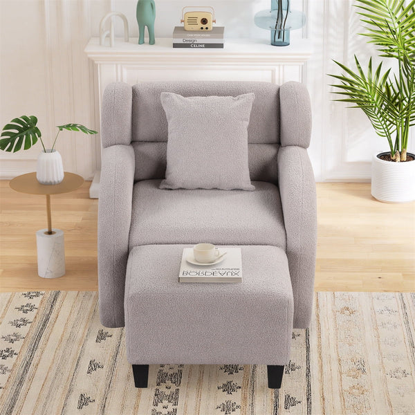 Swivel Accent Chair with Ottoman,360 Degrees Swivel Barrel Chair with Square Footstool,Teddy Short Plush Velvet Armchair,Comfy Lounge Chair Living Room Chair for Living Room Bedroom Office,Gray