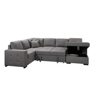 Modern 123"Sectional Sofa,Oversized Pull-Out Sleeper Sofa with Storage Chaise and 4 Throw Pillows,U-Shaped Modular Sectional Couch 6-Seater Fabric Sofa Couch for Living Room Apartment, Grey