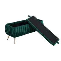 42.13" Home Velvet Storage Bench, Entryway Padded Footstool with Metal Legs, Button-tufted Storage Ottoman for Living Room Bedroom, Emerald