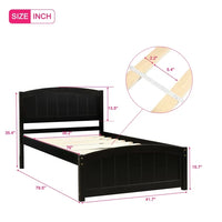 Twin Size Bed Frame for Kids Girls Adults, Wood Platform Bed with Headboard, Footboard and Wood Slat Support, Sleigh Bed for Bedroom, Space Saving Design, No Box Spring Needed, Espresso