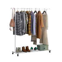 Garment Rack With Wheels, Clothing Rack with Mesh Storage Shelf and 2 Brakes, Capacity 100 lbs, Sturdy Steel Frame, White