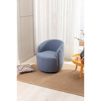 Swivel Accent Chair, Teddy Fabric Accent Armchair Barrel Chair With Black Metal Ring, Upholstered Swivel Vanity Chair, Comfortable Leisure Single Sofa for Living Room, Bedroom, Nursery, Make-up, Blue