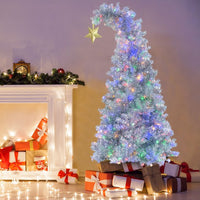 6FT Artificial Christmas Tree Bendable Santa Hat Style Christmas Trees with 8 Flashing Ways Colorful LED Lights and 900 Branch Tips Artificial Fir Bent Top Xmas Tree for Home Party Holiday Decoration