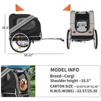 Dog Bike Trailer, Heavy Duty Pet Bike Trailer with 3 Zipper Doors, 2 Whells, Safety Flag, Breathable Mesh Windows, Easy Folding Bicycle Trailer for Medium and Small Sized Pets, Gray