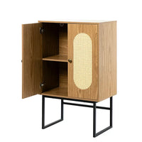 Storage Cabinet with 2 Rattan Decorated Doors, Console Table Sideboard Buffet Cabinet for Living Room Dining Room Kitchen Entryway, Brown 15.7''L x 26.7''W x40.5''H