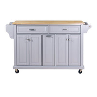 Extendable Rolling Mobile Kitchen Island with Storage and Towel Rack, Kitchen Cabinet with Drawers and Casters, Kitchen Cart with Natural Wood Top and Adjustable Shelves, Easy to Clean, Gray