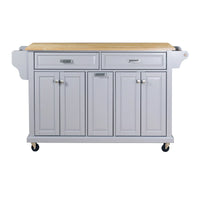 Kitchen Island on Wheels with Storage, Kitchen Island Cart with Spice Rack, Towel Rack and Adjustable Shelves, Mobile Kitchen Cabinet with Natural Wood Tabletop, Gray