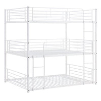 Metal Triple Bunk Bed for Kids ,Full-Full-Full Triple Bed with 2 Built-in Ladders, Bed Bunk Beds Can Divided into 3 Separate Beds, Metal Bedframe with Safety Guardrails, No Box Spring Needed, White