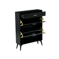 Shoe Cabinet with 2 Flip Drawers and Open Shelf,Free Standing Shoe Racks Storage Cabinet with Metal Legs,Shoe Rack Organizer Entrance Shoe Storage Cabinet Narrow Closet for Entryway Hallway,Black