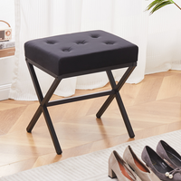 TRIPLE TREE Tufted Ottoman Foot Vanity Stool Thickened Cushion Metal X Leg Shoe Changing Step Stool for Living Room Bedroom Black