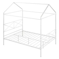 Queen Size House Bed for Kids Boys Girls, Metal Montessori Bed Frame with Headboard and Footboard, Easy Assembly, White