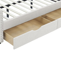 Full Size Daybed with 2 Drawers, Upholstered Tufted Sofa Bed Frame with Wood Slats Support & Button Back & Copper Nailed Armrests, for Bedroom, Living Room, No Box Spring Needed, Beige