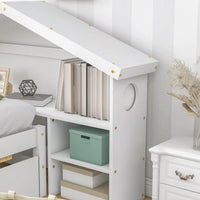 Twin Size Trundle Bed, Plat Bed Frame with Trundle, Twin Size Platform Bed with Bookcase Headboard and Pull Out Trundle Bed, Twin Bed Frame with Storage Shelves for Kids and Teens, White