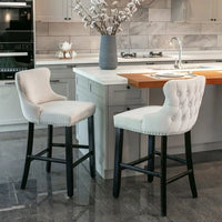 Bar Stools Set of 2, Leisure Style Bar Chairs, Contemporary Velvet Wingback Bar Stools with Button Tufted Decoration, Wooden Legs and Chrome Nailhead Trim, 2 PCS Dining Chairs, Beige