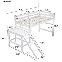 Minimalist Twin Loft Bed for Kids, Pine Wood Loft Bed with Ladder and Platform, Space Saving Loft Bed for Dormitory, Bedroom, Youth Hostel, Gray