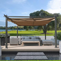 13x10 Ft Outdoor Retractable Pergola with Shade Canopy,Patio Gazebo with Adjustable Sliding Sun Shade Canopy, Heavy-Duty Steel Frame,Patio Furniture Set for Garden Porch Backyard