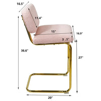 Mid-Century Modern Counter Height Bar Stools Set of 2, Upholstered Boucle Fabric Counter Stools, Armless Bar Chairs with Gold Metal Chrome Base for Kitchen Bar Dining Room, Pink
