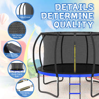 12FT Trampoline with Safe Enclosure Net, Ladder and Anti-Rust Coating, 660LBS Capacity Outdoor Trampoline with Waterproof Jump Mat, ASTM Approved for Kids Teens Adults (Blue)
