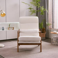 High Back Living Room Chair, Modern Accent Chair with Lumbar Pillow, Teddy Velvet Fabric Upholstered Armchair with Headrest for Bedroom Living Room Office, Off-White Color
