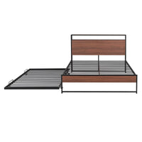 Full Size Metal Bed with Trundle, Modern Platform Bed with Socket and USB Interface, Space Saving Bed Frame with Headboard for Kids Boys Girls Teens, No Box Spring Needed, Black