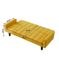 73.6" Upholstered Convertible Sofa Bed, Button Tufted Linen Fabric Sofa Couch with 4 Solid Wood Legs and 1 Plastic Center Leg, Sleeper Sofa Couch for Living Room, Bedroom and Office, Yellow