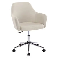 Home Office Chair, Modern Cotton Linen Executive Desk Chair, Accent Armchair with Wheels, Swivel Adjustable Task Chair with Soft Seat for Bedroom, Living Room, Home Office, beige