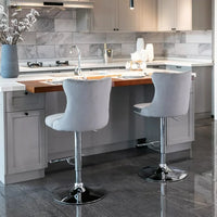 Counter Height Bar Stools Set of 2, Swivel Velvet Barstools Adjusatble Seat Height from 25-33 Inch, Modern Upholstered Bar Stools with High Back and Metal Leg for Home Pub Kitchen Island, Gray+Sliver