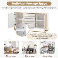 Storage Cabinet, 59" Sideboard Buffet Cabinet with 3 Drawers and 2 Doors, Modern Style Kitchen Cupboard Cabinet with Gold Metal Legs for Living Room Entryway, 59"L x 15.7"W x 31.5"H, White