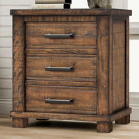 Rustic Three Drawer Reclaimed Pine Wood Nightstand, Wooden Front and Top, Industrial Style Nightstand for Bedroom, 40"W x 18"D x 49"H