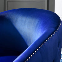 Swivel Barrel Chair, 31.5inch Velvet Accent Chair with Nail Head Trims and Button Decor, Modern Upholstered Club Chair with Solid Metal Base with Arm for Living Room Bedroom, Navy