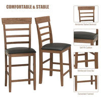 Drop-Leaf Dining Table Set of 3, Round Counter Height Drop-Leaf Table with 2 Upholstered Chairs, Rubber Wood Dining Table Set Pub Set with PU leather Cushion for Small Space Kitchen