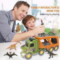 Car Truck Toys, Car Transport Truck with T-Rex, Pterodactyl, Brachiosaurus, Educational Dinosaur Kids Toys Set for Kids Boys Girls, Christmas Gifts, Festival Birthday Gifts, 17 Inch Long