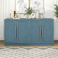 Modern Sideboard with 4 Doors, Large Storage Space Buffet Cabinet with Adjustable Shelves and Silver Handles, Entry Console Table for Kitchen, Dining Room, Living Room, Hallway, Antique Blue