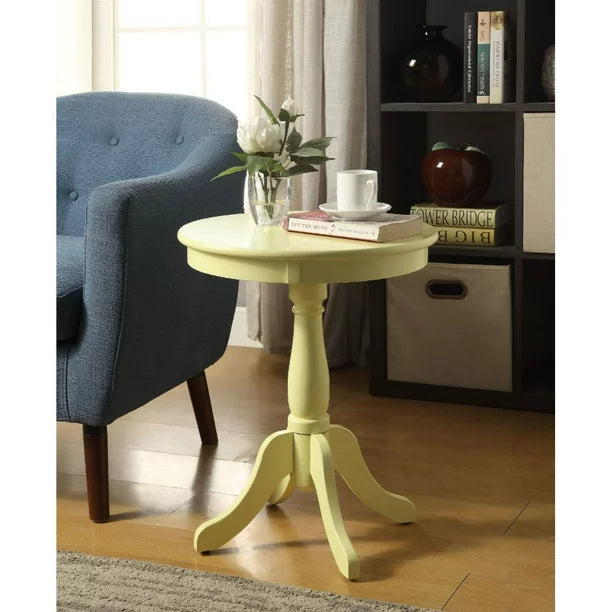 Solid Wood Side Table End Table, Round Nightstand Sofa Table with Turned Base and Stylized Knee Legs, for Living Room Bedroom, Yellow