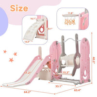 Slide and Swing Set 5 in 1, Kids Playground Climber Slide Playset with with Basketball Hoop, Extra Long Slide, Easy Set Up Baby Playset for Indoor Outdoor Backyard, Pink