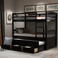 Twin-Over-Twin Bunk Bed with Trundle and 3 Storage Drawers, Twin over Twin Bunk Bed with Ladder, Safety Rail, Bedroom Guest Room Furniture, Space-Saving Design,for Kids,Teens,No Spring Needed,Expresso