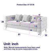 81 Inch Oversized 3-Seater Sectional Sofa, Modern Upholstered Deep Seating Sofa with 3 Throw Pillows and Golden Metal Legs, Comfort Fabric Sectional Sofa for Living Room Bedroom, Green