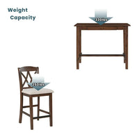 Dining Table Set for 4, 5-Piece Counter Height Dining Table Set with 4 Upholstered Dining Chairs, Wood Dining Table with 1 Drawer, Walnut+Beige