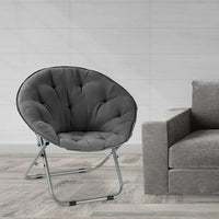 Saucer Lounge Chair, Portable Folding Soft Moon Chair with Metal Frame, Comfy Chair for Bedroom, Dorm Rooms, Apartments, Lounging, Garden and Courtyard, Cozy Faux Fur Lounge Chair, Gray