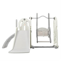 5 in 1 Toddler Slide and Swing Set, Kids Playground Climber Slide Playset with Basketball Hoop and Bus Steering Play Freestanding Combination, Indoor & Outdoor Toys for Kids Teens Boys Girls, Gray