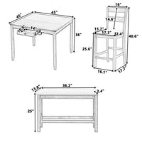6-Piece Dining Table Set for 4-6 Persons,Solid Wood Rectangular Dining Table with Storage Drawer,Counter Height Square Kitchen Set with 4 Upholstered Chair and A Bench for Kitchen Dinning Room,White