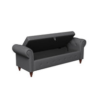 63" Tufted Bed Bench with Storage,Upholstered Storage Ottoman with Rolled Arm and Solid Wood Legs,End of Bed Bench for Living Room,Bedroom, Entryway