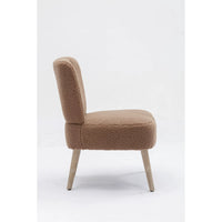 Modern Slipper Chair Accent Chair,Teddy Fabric Armless Accent Chair,Button-Tufted Decorative Sitting Chair With Wooden Legs,Corner Side Chair,Vanity Chair for Bedroom,Living Room,Brown
