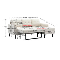 Pull Out Sleeper Sofa Couch,Convertible Sectional Sofa Sleeper with Pull-Out Bed and Storage Chaise Lounge,L-Shaped Sectional Sofa Corner Couch with Storage and Side Pocket for Living Room,Beige