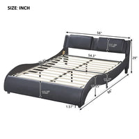 Full Bed Frame with LED Light, Upholstered Full Size Platform Bed Frame with Headboard, Modern Faux Leather Full Wave Like Curve Low Profile Bed Frame with Durable Wooden Slats Support, Black