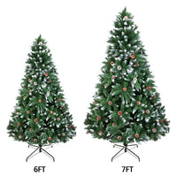 6FT Pre-Decorated Artificial Flocked Christmas Tree, Snowy Pine Cone Holiday Decoration w/ 920 Tips Branch & 52 Pine Cone,Sturdy Metal Stand