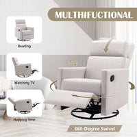 Gliding Recliner Rocker,360Swivel Glider Modern Nursery Glider Recliner Chair Upholstered Plush Seating Glider,Swivel Glider Chair Nursery Chair Reclining Sofa Chair for Living Room,Tan