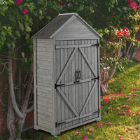 Outdoor Storage Cabinet, Solid Wood Garden Shed, Outside Storage Tool Shed with Adjustable Shelves and Double Lockable Doors, Waterproof Roof, Vertical Organizer Cabinet for Outside, Garden, Yard